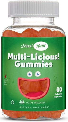 [BRSWGFIQOEBR4DYY] Maxi Health Multivitamin Gummies Vitaminas para Adultos &amp; Niños - Cherry Flavored Gummy Multivitamins - 60 vitaminas para mujeres y hombres - Daily Multi Vitamina Mujeres &amp; Hombres Multivitaminas Gummies