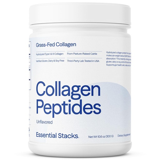 [BRSWGBA6BUCW2HQU] Essential Stacks Collagen Peptides Powder (from Grass Fed Cattle) - Gluten, Dairy & Soy Free - Unflavored Hydrolyzed Collagen Supplement (10.6 oz)