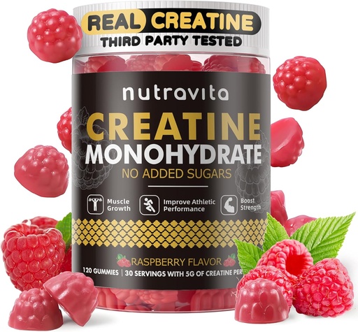 [BRSROCQECVYQ2HI6] Nutravita Creatine Monohydrate Gummies for Men & Women-5g of Creatine Monohydrate per Serving - Sugar Free,Vegan, Raspberry Flavor, 120 Count