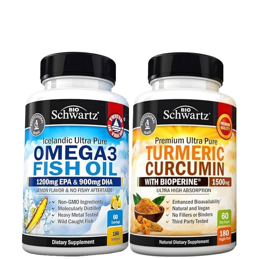 [BRSRAAANAUMBMETB] Triple Strength Omega 3 Fish Oil Softgels (2 Month Supply) Plus Turmeric Curcumin with Black Pepper Extract 1500mg Complex (2 Month Supply)