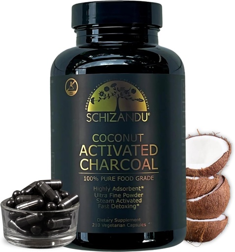 [BRSWKHD6CYGAGETO] Schizandu Activated Coconut Charcoal Capsules- Supports Health - Vegan, Organic, Non-GMO, No Additives - X-Large Bottle 210 Count