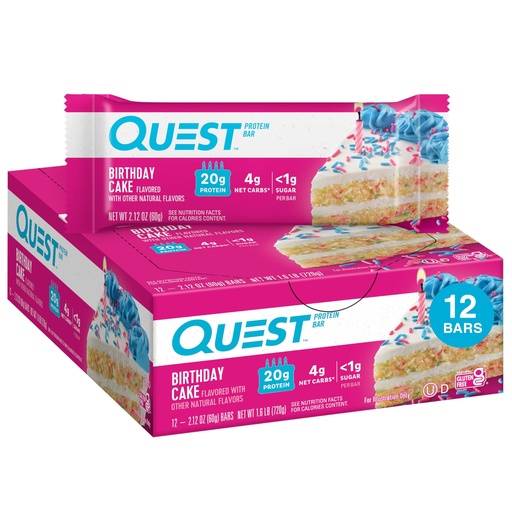 [BRSWGZD5AUIAOF3L] Quest Nutrition Birthday Cake Protein Bars, 20g Protein, 1g Sugar, 4g Net Carbs, Gluten Free, Keto Friendly, 12 Count