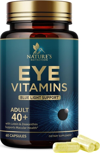 [BRSW22YRBV5WCCIZ] Eye Vitamins Supplement - Avansert Eye Care Vitamin med Lutein, Sink, Vitaminer C, E, Zeaxanthin & Minerals - Visjon Multivitamin for Macular Helse & Tørr Øye, Vegan, Flasket i USA - 60 Kapsler
