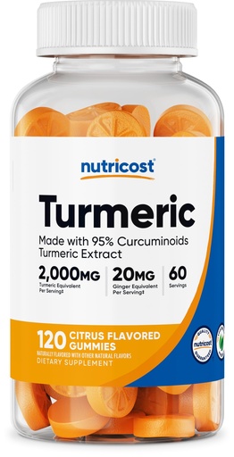 [BRSRAGT4PMMQEA3V] Nutricost Turmeric Gummies 2,000mg Tumeric per Serving (120 Gummies) - 60 Servings