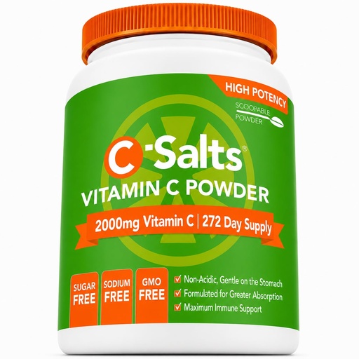 [BRSWIZQPBR7G2H3K] C-Salts Buffered Vitamin C Powder - Pure Organic, Stomach Friendly Ascorbic Acid VIT C Drink for Daily Immune Support & Collagen Production - Vegan Non GMO Sugar Free - 272 Servings Original, 26oz