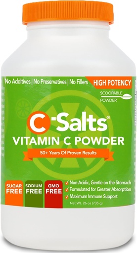 [BRSWIZQPBR7G2H3K] C-Salts Vitamin C Powder Supplement - 100% Pure Υψηλής Δόσης Ρυθμιζόμενη Βιταμίνη C Σκόνη για Ανοσολογική Υποστήριξη - Οργανική, Χωρίς Ζάχαρη, Vegan, Μη-GMO, Στομάχι-Φιλικά, Original 26 oz