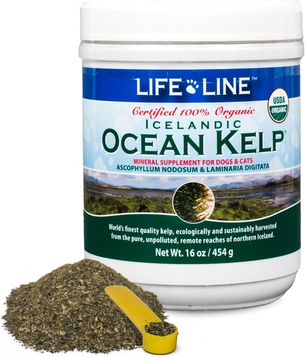 [BRSWIGYZBINRMAY3] Life Line USDA Certified Organic Ocean Kelp for Pets & Livestock | Supports Skin & Coat Health, Immune Function, and Dental Hygiene | Promotes Metabolism & Reduces Plaque and Shedding – 16 oz