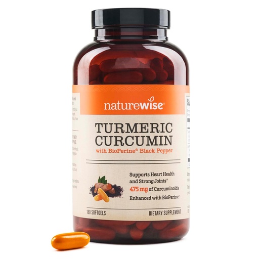 [BRSRAFA3AUNBMCT4] NatureWise Turmeric Curcumin 500mg with Black Pepper Softgels - Extra Strength, Enhanced Absorption - 95% Curcuminoids & BioPerine for Immune Support - Gluten-Free, Non-GMO - 180 Count[6-Month Supply]