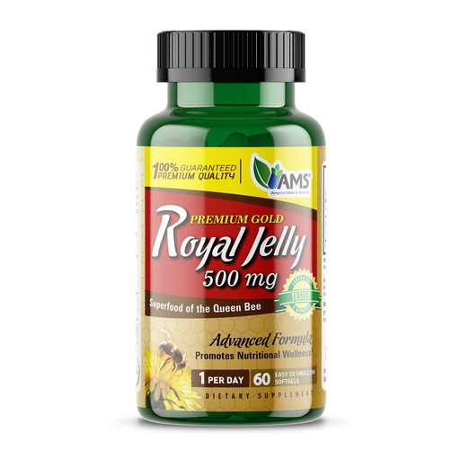 [BRSWYZYYBZ6R62DA] America Medic & Science Royal Jelly 500mg (60 softgels) | Superfood of The Queen Bee | Dietary Supplement for Women | Promotes Immunity and Fertility | Supports Skin, Liver, Heart, and Brain Health