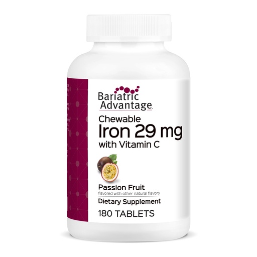 [BRSWIZQBPIBA2FLY] Bariatric Advantage Chewable Iron 29 mg, Passion Fruit, 180 Count | 29 mg Iron, for Bariatric Surgery Patients, Iron with Vitamin C, No Iron Taste, Ferrous Fumarate and Carbonyl Iron Supplement