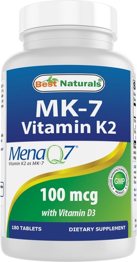 [BRSW2Z35CEIBQHY3] Best Naturals Vitamin K2 (MK7) with D3 Supplement Bone and Heart Health (5000 IU Vitamin D3 & 100 mcg Vitamin K2 MK7), 180 Tablets