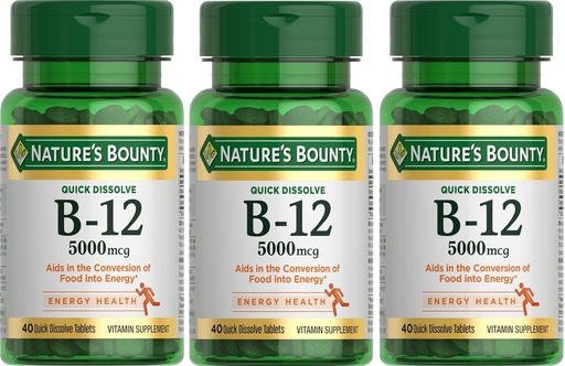 [BRSWEC32BFYAIA32] Nature's Bounty Vitamin B-12 5000 mcg, 40 Quick Dissolve Tablets (Pack of 3)