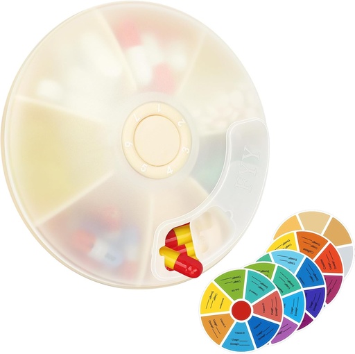 [BRSRAYARBZ6QO3D5] FY Travel Weekly pilula-antolatzailea - Push Button Case Biratu 7 Konpartsamentu Eguneroko pilula-kutxa pilula-kutxa eramangarria Dipenser Medicine Case with Labels for Vitamin/Fish Oil/Pills/Supplements-Beige, Small Small Pill Box