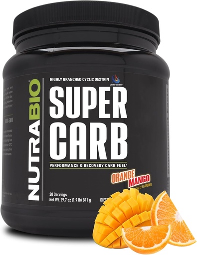 [BRSWECQQOYNBOHLX] NutraBio Super Carb, Powder Carbohydrate dengan Cluster Dextrin & Electrolite, Busur Karb Lanjutan untuk Bahan Bakar Kerja, Performance, dan Pemulihan Muscle, Cyclic Dextrin, Orange Mango, 30 Sv