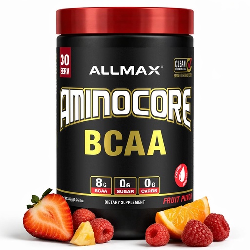 [BRSWYZQBBUCQIDY3] ALLMAX AMINOCORE BCAA Powder for Workout Muscle Recovery & Increased Endurance - Sugar Free, No Fillers 8.18 Grams Bcaas Amino Acids, B Vitamins for Women and Men - 30 Servings | Fruit Punch, 345g