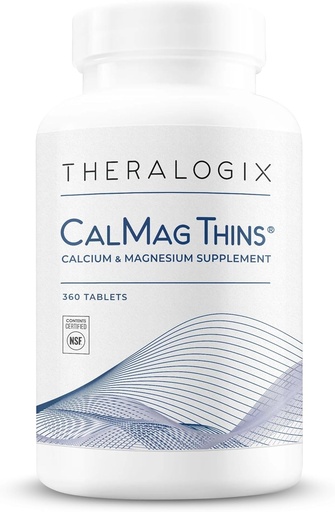 [BRSWKEL5A55R2CLG] Theralogix CalMag Thins Calcium & Magnesium Supplement - Bone Support Supplement for Women & Men - Contains 200 mg of Calcium and 50 mg of Magnesium - NSF Certified - 360 Tablets