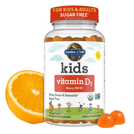 [BRSWGBQZOUGRQYI7] Garden of Life Kids Organic Vitamin D3 Gummies with 800 IU (100% Daily Value) for Strong Bones, Teeth, Brain & Immunity – Non-GMO, No Gluten, Vegetarian, Sugar Free, Orange Flavor, 60 Servings