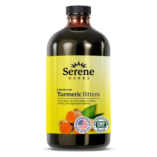 [BRSRAZD4BEBA4FAU] Serene Herbs Liquid Turmeric with Black Pepper - Turmeric Shots Curcumin Supplement 1000mg Extra Strength Herbal Drink, Digestive Bitters for Bloating Relief, Joint Health, Energy & Clarity - 16oz