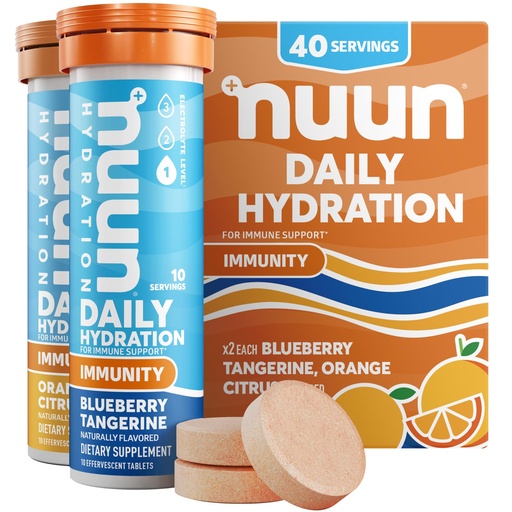 [BRSWGEA6BYIQM2DG] Nuun Immunity Electrolyte Tablets with Vitamin D, C, E, & A, Ginger, Elderberry, Magnesium & 4 Other Essential Electrolytes, Vegan, Blueberry Tangerine & Orange Citrus, 4 Pack (40 Servings Total)