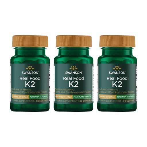 [BRSWGFD3CIMQ223H] Swanson Maximum Strength Vitamin K2 (MK-7) Bone and Heart Health Supplement for Adults Over 50 Seeking Calcium Regulation - 200 mcg from Japanese Natto (30 Softgels, 3 Pack)