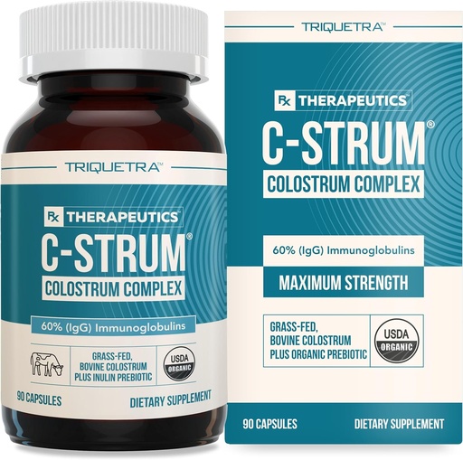 [BRSRAFQEOQMWC33J] C-Strum® Organic Bovine Colostrum Supplement, 60% igG, First Milking, Grass Fed, Max Strength Colostrum Capsules from German Dairy Cows - Gut, Immunity, Skin & Hair Support (90 count)