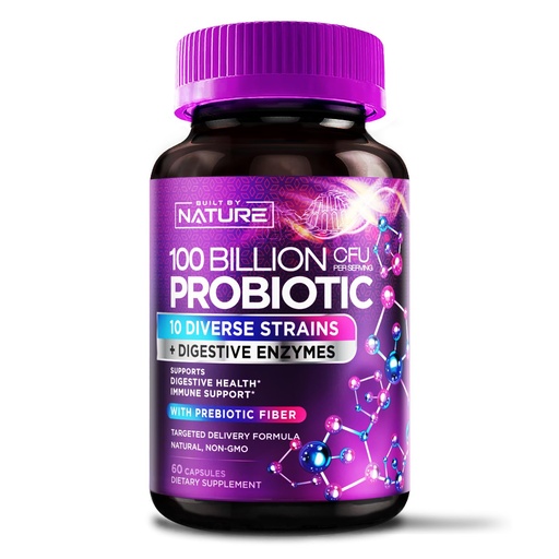 [BRSROYIHOUIGAYLH] 100 Billion CFU Probiotic - Daily Digestive Gut Health Supplement for Men & Women - Lactobacillus acidophilus, Bifidobacterium & Prebiotics - Non-GMO, Gluten & Dairy Free, Shelf-Stable - 60 Capsules