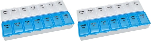 [BRSRAY35DMIAYD3G] Basic Care (7-Day) AM/PM Pill Organizer, Vitamin Case, və Tibb Box, Böyük müqavilələr, 2 gün, Mavi və Clear Lids (Böyük 2)