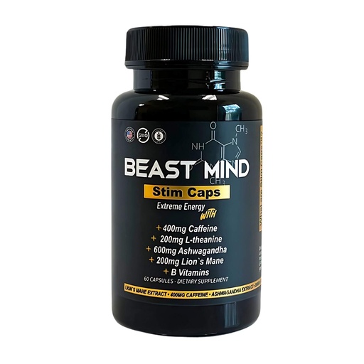 [BRSROCY7O4CR63LV] Beast Mind Extreme Energy Pills | 400mg Caffeine | 600mg Ashwagandha | 200mg Lions Mane | Increased Energy & Focus & Mood | Pre-Workout Supplement
