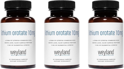 [BRSWKZIEBJ5WYEYV] Litium Orotat 10 mg (3 flasker), 180 vegetariske kapsler