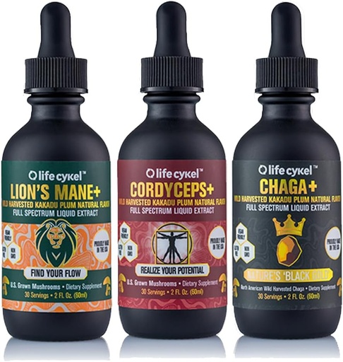 [BRSROGALOEPWYCTF] Leben Cykel Dies ist It Pack - Chaga, Lion's Mane & Cordyceps Pilzextrakt - Full-Spectrum Mushroom Tincture for Energy, Mental Clarity & Immune Support - Vegan, Non-GMO- 2Fl/Oz Per Bottle