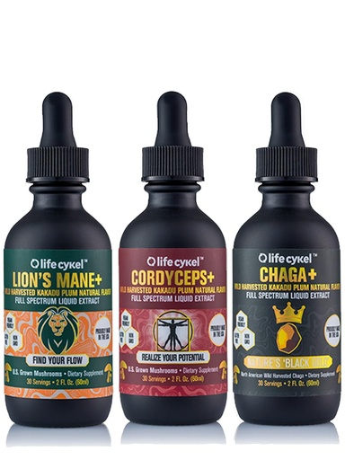 [BRSROGALOEPWYCTF] Life Cykel This is It Pack - Chaga, Lion's Mane & Cordyceps Mushroom Extract - Full-Spectrum Mushroom Tincture for Energy, Mental Clarity & Immune Support - Vegan, Non-GMO- 2Fl/Oz Per Bottle