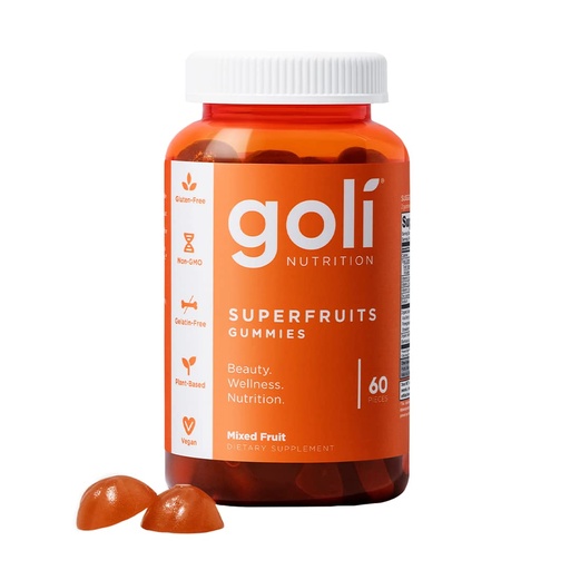 [BRSW2ZYRAF4BU2TL] Goli Superfruits Beauty Gummies with Bamboo Silica - Vitamins A, C, E, Zinc - Collagen Support with Superfruit Blend - Vegan, Non-GMO, Gluten-Free