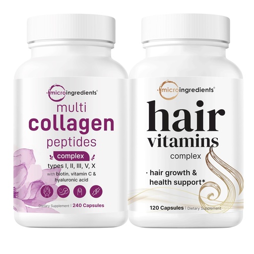 [BRSRAGA7OV6WOEY7] Micro Ingredients Multi Collagen Complex for Women & Hair Vitamins Complex Capsules Bundle 2 Pack | Grass-Fed Collagen Peptides | 14-in-1 Advanced Hair Growth Support