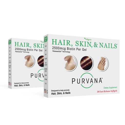 [BRSWIYYMOJ6GGDIV] Wellgenix Purvana Hair Skin and Nails Supplement – 2500mcg Biotin Softgels with MSM & B-Complex – Daily Beauty Support for Stronger Nails & Hair Vitality – 60 Softgels (2 Pack)