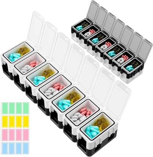 [BRSRAFAHDN6AAA3K] Restree Weekly Pill Organizer, 14 Compartments Portable Pill Box, 2 Times a Day AM/PM Medication Organizer, Moisture-Proof Travel Pill Case for Vitamin, Medicine, Fish Oil/Supplements (White)