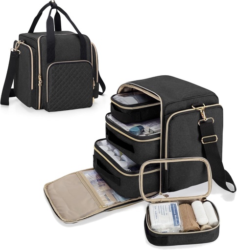 [BRSROAIPCICAI3I7] LUXJA Large Medicine Bag with 4 Inner Removable Cases, Multifunctional Medicine Storage Bag (Suitable for Home or Travel Use), Black