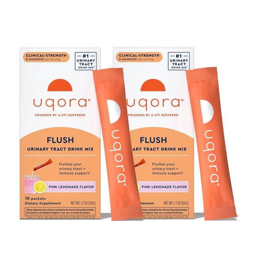 [BRSRAAT2BN7WYA3H] Uqora Flush - Urinary Tract* with D-Mannose, Vitamin C, Vitamin B6, Potassium, Magnesium & Calcium - Gluten-Free & Vegan - Pink Lemonade Flavor - 20 Packets (2 Pack)