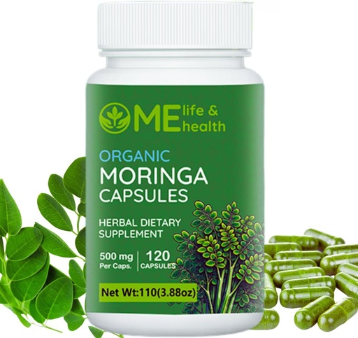 [BRSRAGI7BUBWMGTO] ME LIFE & HEALTH Moringa Capsules, 100% Organic Moringa oleifera Leaf, Pure Moringa Powder, mmune System, Essential Vitamins & Amino Acids Non-GMO & Gluten Free, Pure & Natural 120 ct. 500mg caps