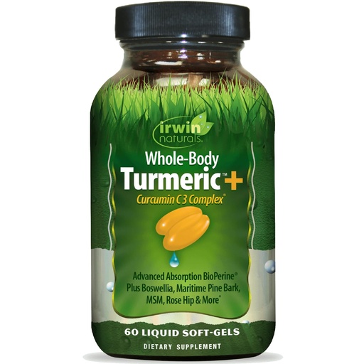 [BRSWKGYLBYDGOFLY] Irwin Naturals Whole-Body Turmeric+ - 60 Liquid Softgels - BioPerine Complex Enhanced Absorption - 30 Total Servings