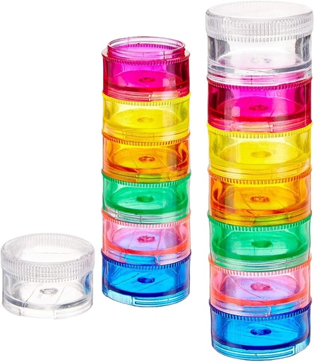 [BRSWYZD5OJ6WEADJ] Deke Home - Stackable Pill Organizer (2 Pack), 7 Day Weekly Pill Box Tower with Twist Lock Compartments, BPA-Free, Travel Medicine Dispenser, Compact & Portable Case, Rainbow Colored
