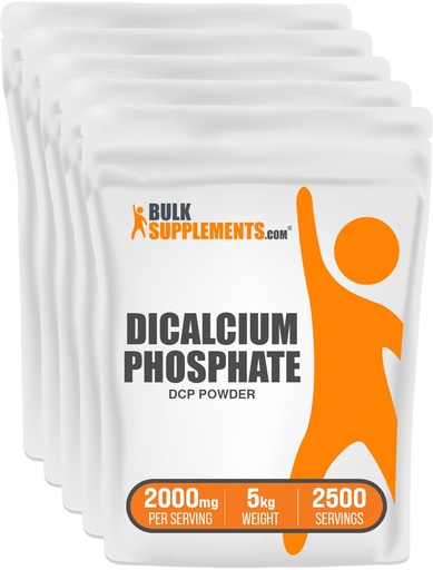 [BRSWIAY5OYPWKHTA] BulkSupplements.com Dicalcium Phosphate Powder - Calcium Supplement, Dicalcium Phosphate as Leavening Agent - Unflavored & Gluten Free, 2000mg per Serving, 5kg (11 lbs) (Pack of 5)