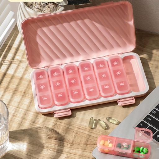 [BRSROBAROENRUG33] Pill Organizer 3X pro Tag, Pink Pill Organizer 3 Mal pro Tag, Light-Proof Pille Box 7 Tage Pillen Fälle, Kein Text Pill Box Organizer,Flat Medizin Organizer Box Vitamine und Medikamente zu halten (Pink)