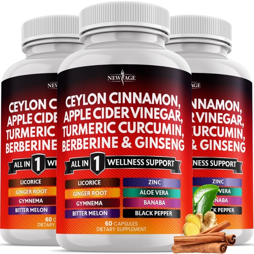 [BRSRAZT4DMIG2332] Ceylon Cinnamon, Turmeric, Apple Cider Vinegar, Ginseng, Aloe Vera, Berberine Plus Banaba, Ginger Root - 180 Count