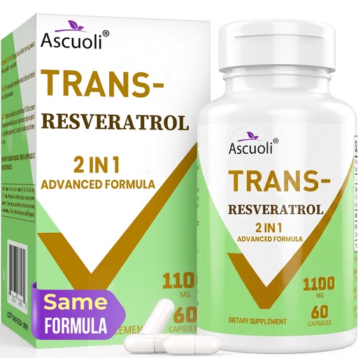 [BRSROYD6C4IWAHI4] 99% Pure Trans Resveratrol 1150mg, 2-in-1 Resveratrol Supplement, 60 Caps | Trans-Resveratrol 1100mg per Serving, for NAD+, Cell, Energy, Immune, Skin, Anti-Aging & Longevity