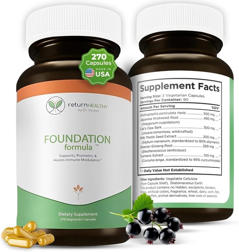 [BRSW2FIRA4PRAHL3] Foundation Formula | Tick Immune Support Supplement | with Japanese Knotweed Root, Cat's Claw, Milk Thistle | Resveratrol Supplement | Non-GMO, All-Natural & Vegetarian, 270 Capsules