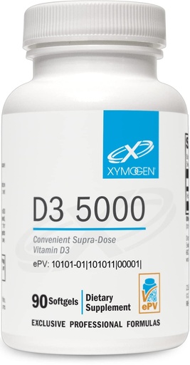 [BRSWIYAEAQDRSYD4] XYMOGEN D3 5000 - Bioavailable Vitamin D3 5000 IU (125 mcg) - High Strength Vitamin D Supplement for Immune Bone & Heart Health Support - 90 Softgels