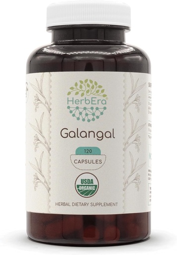 [BRSROEI6OQHGOA3H] HerbEra Galangal 120 캡슐, 500 mg, USDA 유기 Galangal (Alpinia Galangal) 말린 뿌리 (120의 캡슐)