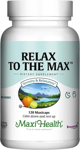 [BRSWIYAKCUOQ2DDA] Maxi Health - Relaxe para a fórmula de alívio de estresse máximo (120 contagem) Molod Relief Cápsulas com vitamina C, cálcio, L-Theanina, L-Taurine & Aminoácidos - Todos os suplementos de calma natural e relaxamento