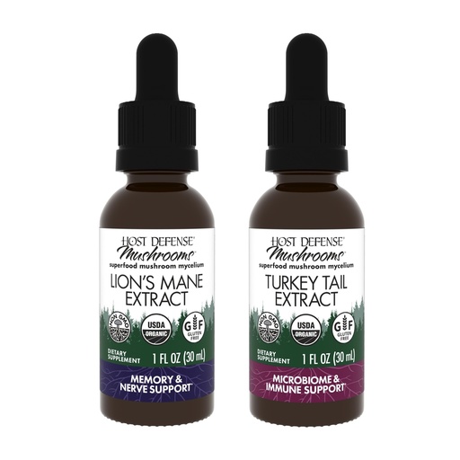 [BRSRA23RDINAYAD3] Host Defense Bundle with Lion's Mane Extract, 1 fl oz & Turkey Tail Extract, 1 fl oz - Support Brain Health, Memory & Focus - Support Digestive Health & Immune Response*