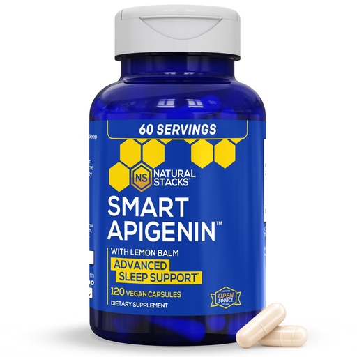 [BRSROGITBMOQECQU] NATURAL STACKS Apigenin Supplement for Sleep - 50mg Apigenin & 600mg Lemon Balm - Melatonin Free Sleep Aid - with Passion Flower Extract for Stress Support* - 120 Lemon Balm Capsules